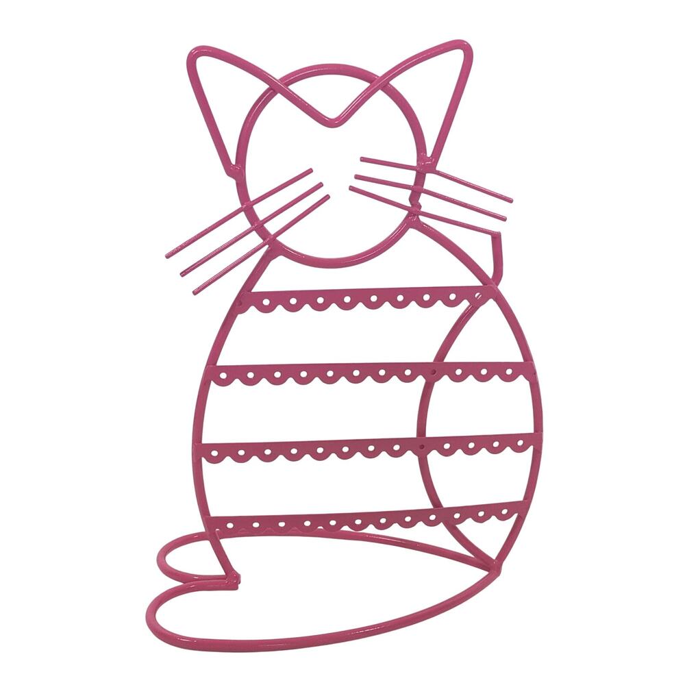 Pink Metal Cat Jewelry Display Holder Stand Organizer 10" H 6.25" W For Vanity